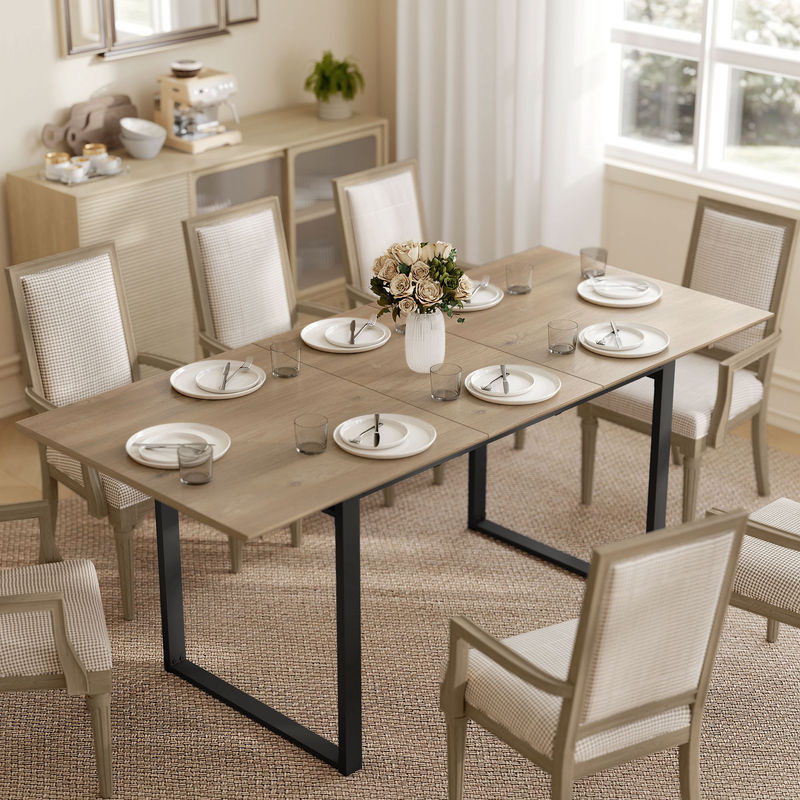 HOMCOM Esstisch ausziehbar in Natur/Braun mit Stahlbeinen, rechteckiger Küchentisch für 6-8 Personen, B/T: 140/180 x 80 cm - Bild 2