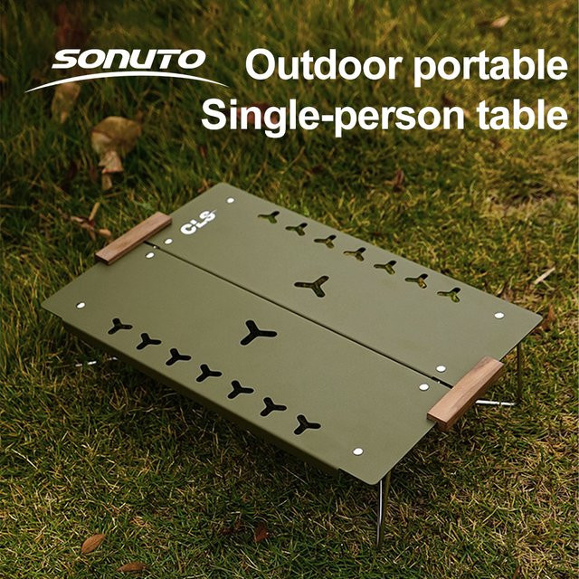 Sonuto Mehrzweck-Klapptisch aus Aluminium in Grün, tragbarer Mini-Schreibtisch für Camping und Outdoor - Bild 1