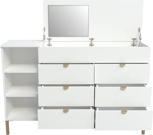 Kommode Onisha in Weiß mit Gold und Spiegeloberfläche, Breite: 140 cm - Bild 1