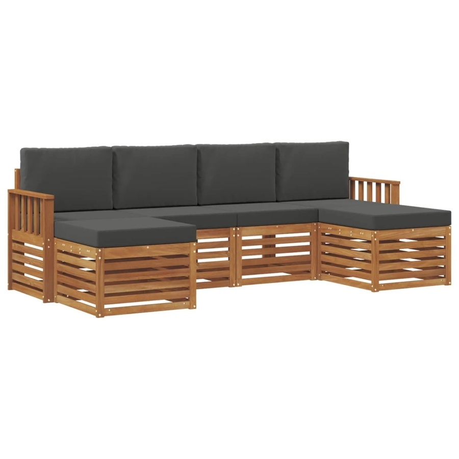 vidaXL Sofagarnitur 6-teilig aus Massivholz Akazie in Natur und Anthrazit mit Sitzkissen und Rückenpolstern - Bild 2