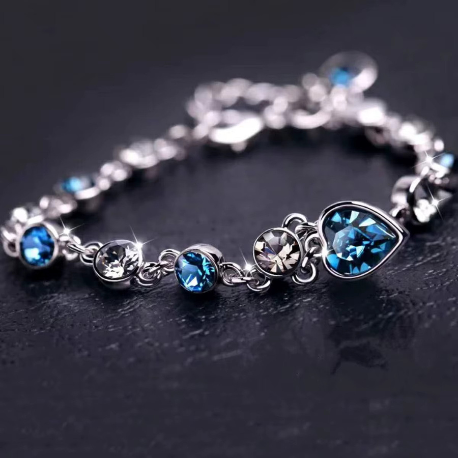 Obega Armband, Silber Farbe, Blaue Kristall Herz Charme, Damen - Bild 3