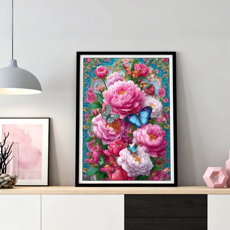 HUACAN 5D DIY Diamant-Malerei mit Rose, Pfingstrose und Schmetterling als Mosaik-Set in Mehrfarbig, B/H: 30 x 20 cm - Bild 2