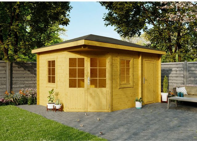 Fjordholz Gartenhaus Modell Evelyn 5-Eck aus imprägnierter Kiefer in Braun mit Fenster und Tür - Bild 1