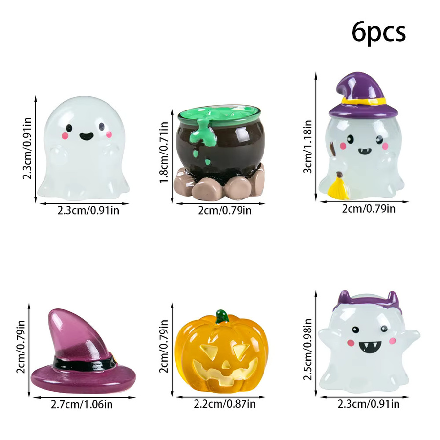 6er Set Joy-enlife Halloween Miniaturfiguren aus Harz mit Leuchteffekt als Geister und Kürbisse für die Tischdekoration und als Geschenk für Kinder - Bild 5