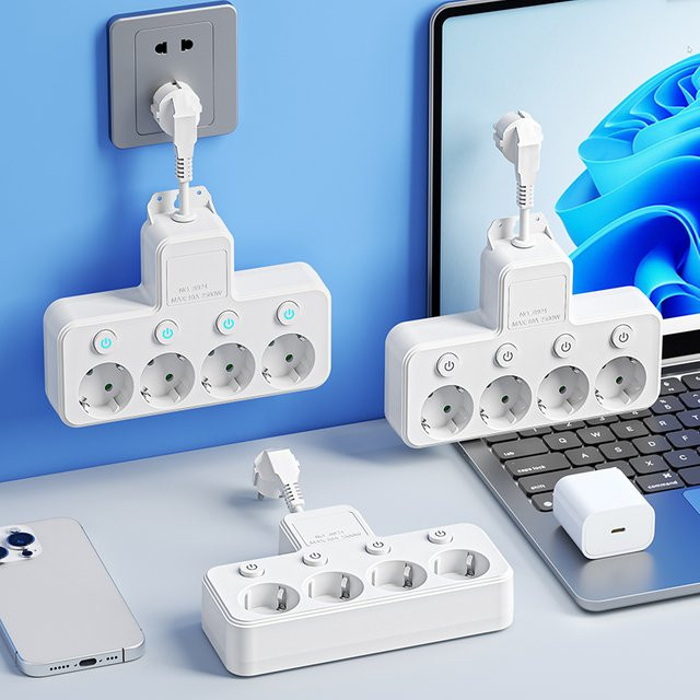 Szaoju 5-fach Steckdosenleiste mit EU-Stecker, Weiß, inklusive 2 USB-A und 2 USB-C Anschlüssen sowie Überspannungsschutz und Einzelschaltern - Bild 1