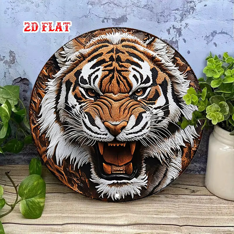 Rundes Metall-Wandschild mit Tiger-Motiv von CIFBUY, rustikale Metalldekoration für Zuhause und Garage, Durchmesser: 19,81 cm - Bild 3