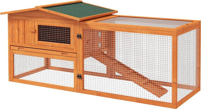 PawHut Kleintierstall aus Tannenholz in Orange mit Asphaltdach, Bodenwanne und Rampe für Outdoor und Indoor, B/T/H: 156 x 58 x 68 cm - Bild 1