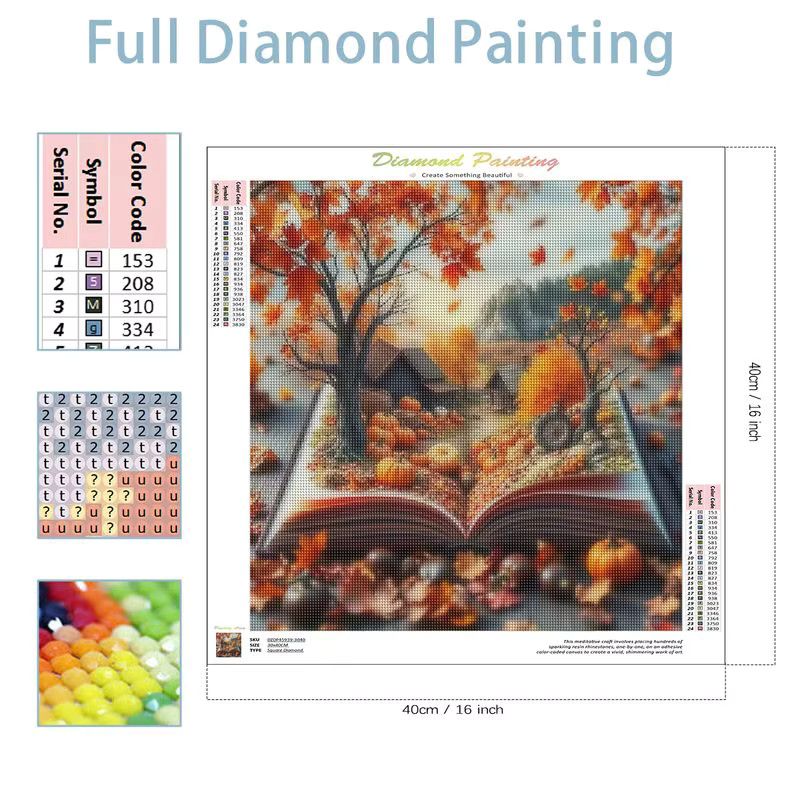 CHENISTORY 5D Diamant-Stickerei Abstrakte Buchlandschaft als Kreuzstich-Diamant-Mosaik mit vollen Strasssteinen, Breite: 25 cm, Höhe: 25 cm - Bild 2