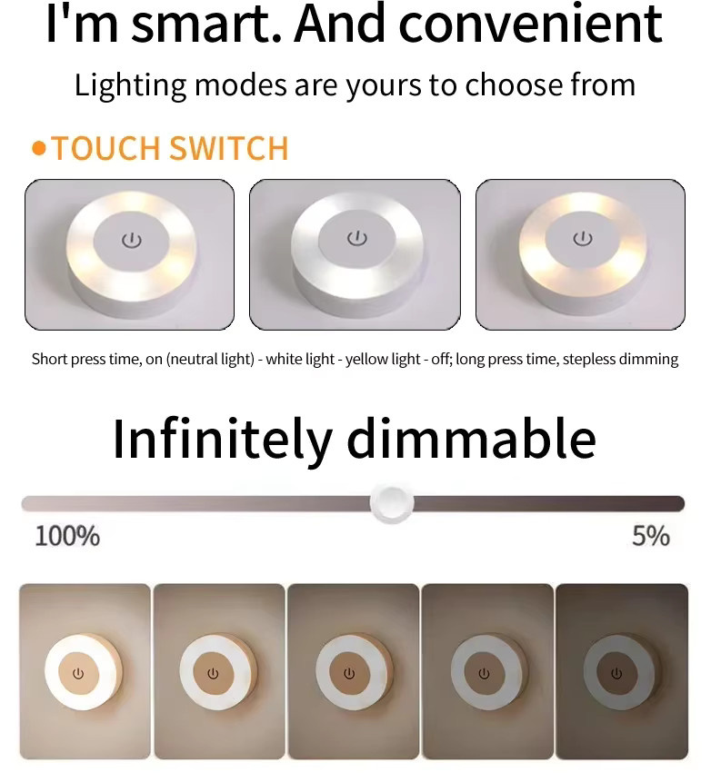 GGBEE Wiederaufladbare LED-Nachtlampe in Weiß, kabellose Touch-Sensor-Wandleuchte mit Dimmfunktion für Schlafzimmer, Badezimmer und Treppenhaus - Bild 2