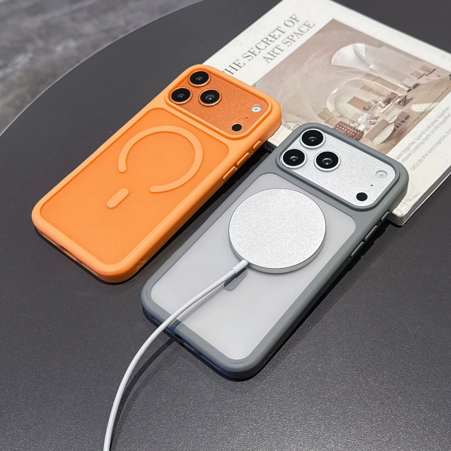 Magnetische iPhone Schutzhülle mit mattem Hautgefühl und MagSafe Kompatibilität für Apple iPhone 17 Air 16 15 14 13 12 Pro Max Plus in Blau und Orange - Bild 1