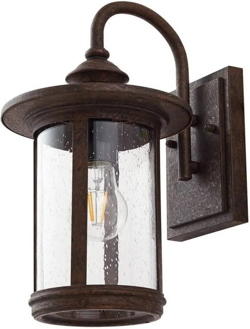 Lindby Wandleuchte Zayn Außenlaterne Retro Vintage Antik, Braun, Aluminium und Glas, E27, Höhe: 33,4 cm, Breite: 23,8 cm, Tiefe: 15,0 cm - Bild 1