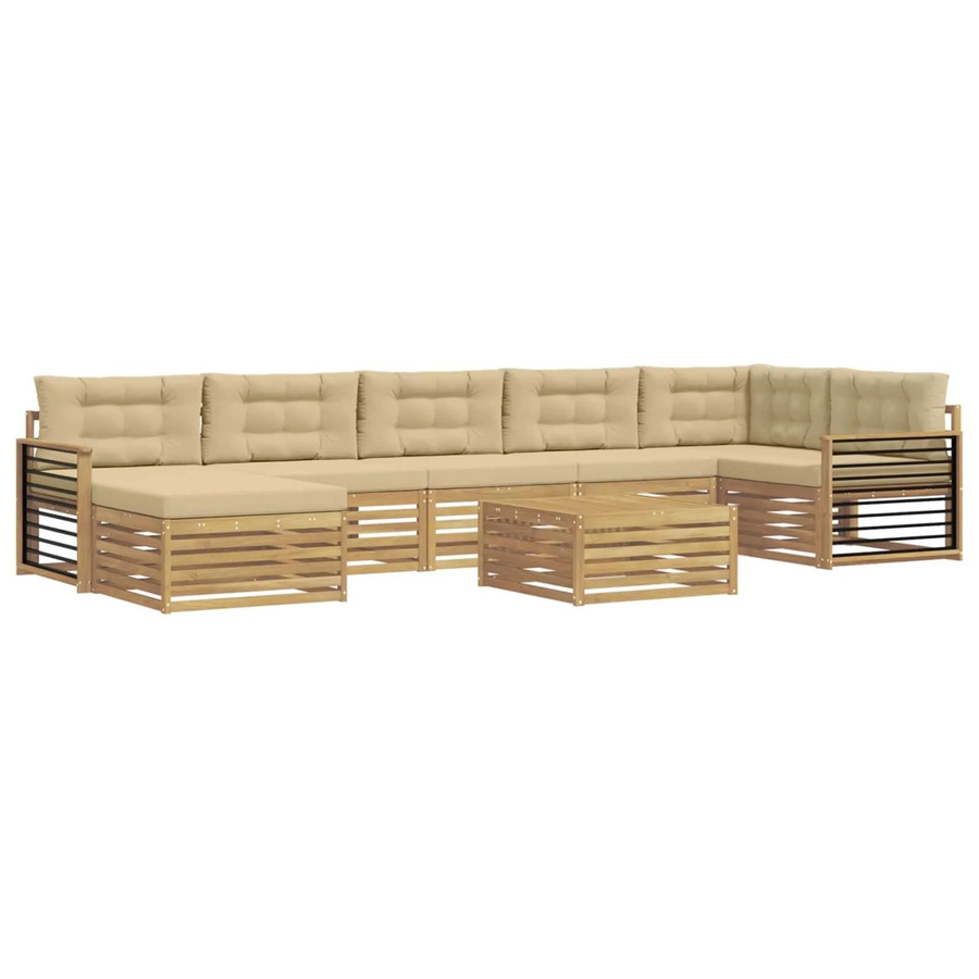 vidaXL Outdoor-Sofagarnitur in U-Form aus Akazienholz mit 8 Kissen in Weiß und Beige - Bild 2