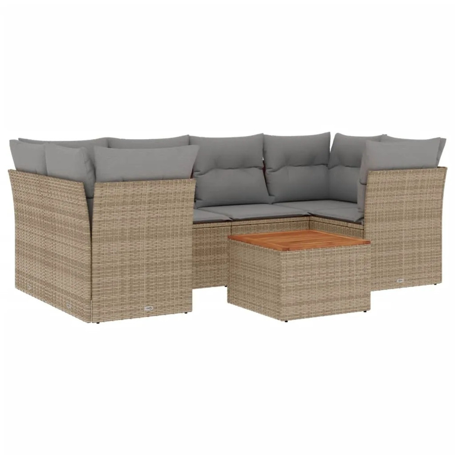 vidaXL 7-teilige Garten-Sofagarnitur aus Polyrattan in Beige mit Kissen und Couchtisch, L-Form Lounge-Set für Terrasse und Garten - Bild 2