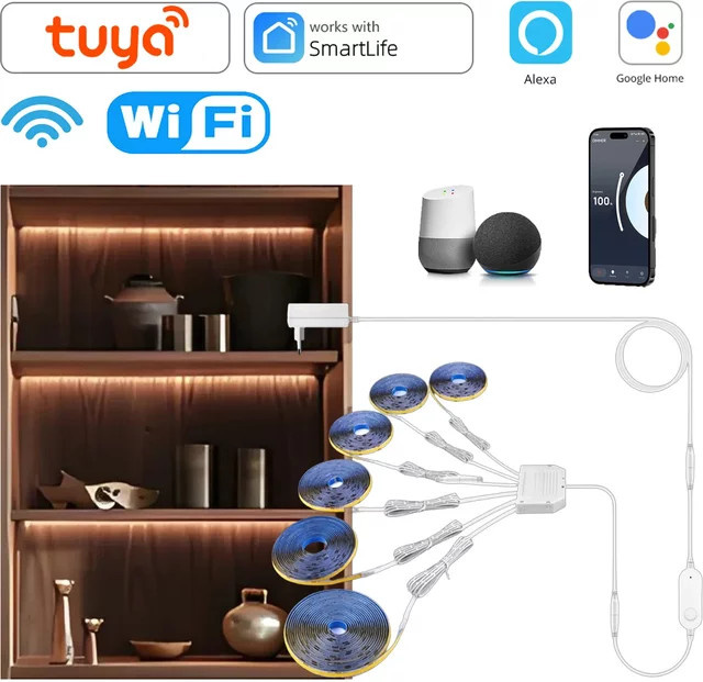 Lcamaw Smart Tuya COB LED-Lichtstreifen Set 12V in Weiß mit App- und Sprachsteuerung für Alexa und Google Assistant - Bild 1