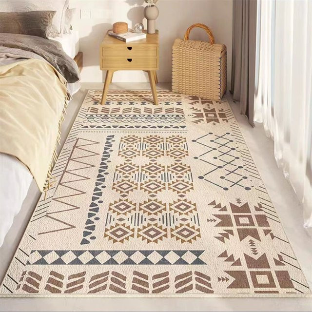VIKAMA Französischer Kristall-Samtteppich in Beige mit geometrischem Boho-Design für Wohnzimmer und Schlafzimmer, B/T/H: 120 x 40 x 40 cm - Bild 1