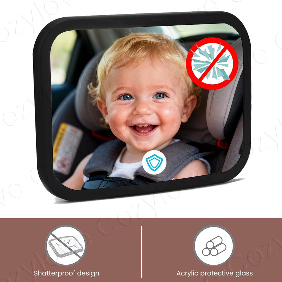 Kisslanding Baby-Autospiegel in Schwarz mit breiter konvexer Sicht und bruchsicherem Design - Bild 4