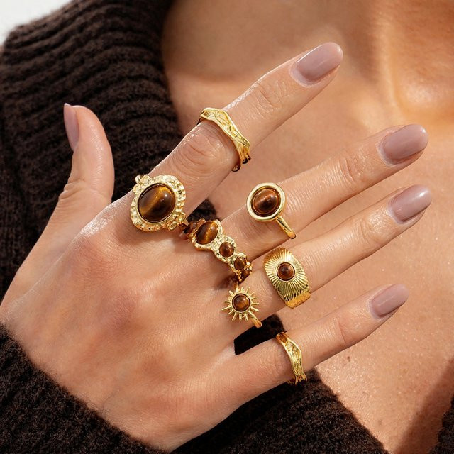 AY Ringe Set, 7-teilig, Vintage, Braun, Damen - Bild 1