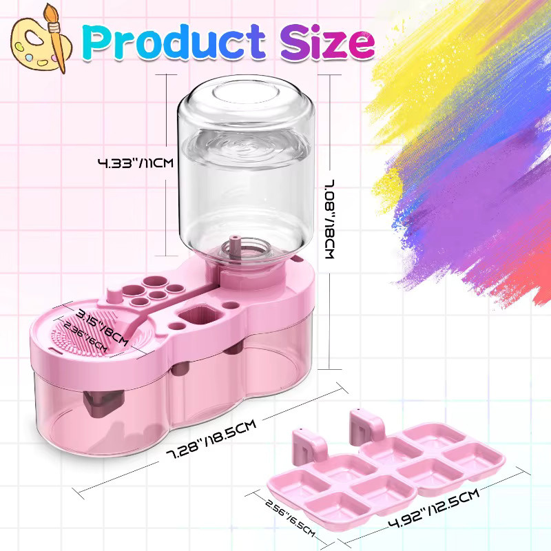 Automatische Pinselwaschmaschine mit Wasserzirkulation und Ablaufknopf für Acryl- und Lackierpinsel auf Wasserbasis in Pink und Lila - Bild 2