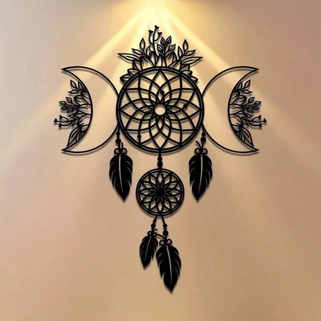 Suncrown Eisen-Mond-Mandala Wandkunst in Schwarz als Boho Metall-Dekoration für dein Wohnzimmer - Bild 1