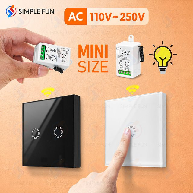 SLMPLEFUN Drahtlose Fernbedienung Lichtschalter 433 MHz RF Relais Modul für LED und Lampen, 86-Typ Wireless Touch Panel Schalter für 110 V bis 230 V - Bild 1