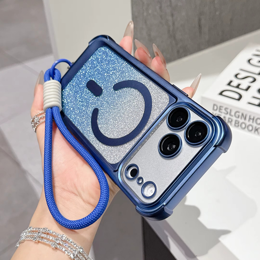 szHAIyu Magnetische Glitzer Handyhülle mit Handschlaufe für iPhone 13 14 15 16 17 Pro Max Plus in Blau - Bild 1