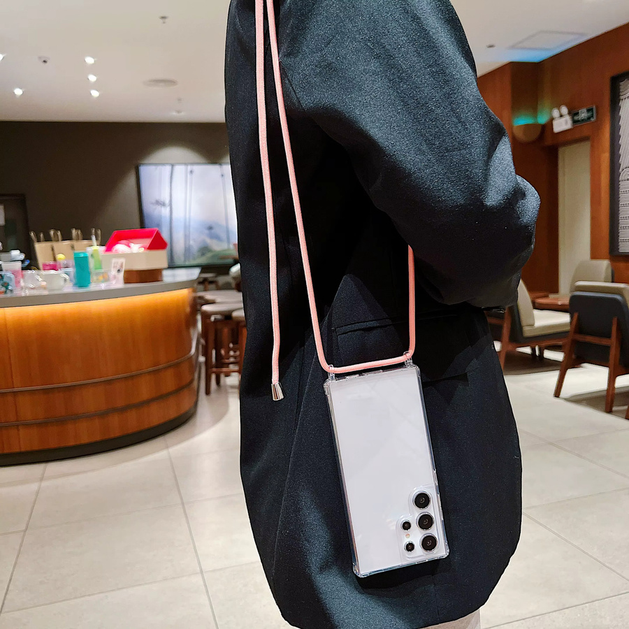 Stoßfeste Samsung Galaxy S26 Ultra S25 S24 Plus Schutzhülle mit Crossbody Halskette Lanyard Kordel Riemen in Transparent und Schwarz - Bild 2