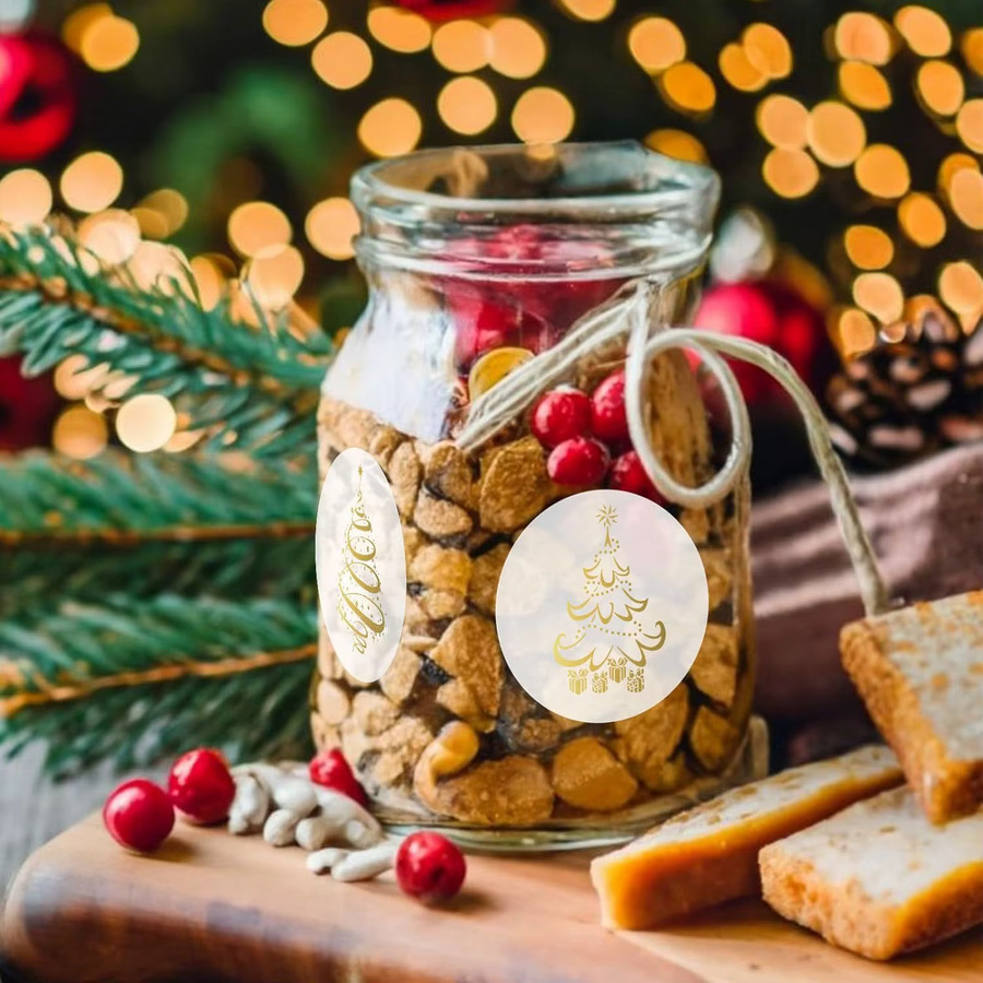 500 Stück Frohe Weihnachten Aufkleber transparent und gold, selbstklebende Siegel Etiketten für Scrapbooking mit Durchmesser: 2,5 cm - Bild 3