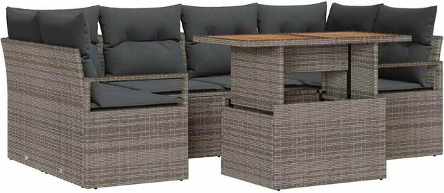 vidaXL Garten-Sofa-Set aus Poly Rattan in Grau, 7-teiliges Lounge-Set mit Polsterkissen und integrierter Staufunktion - Bild 1
