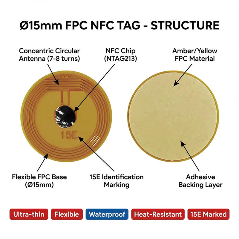 NXP NTAG213 FPC RFID-Tag, Mini NFC Tag, flexibel, Hochfrequenz, Durchmesser: 15 mm - Bild 3