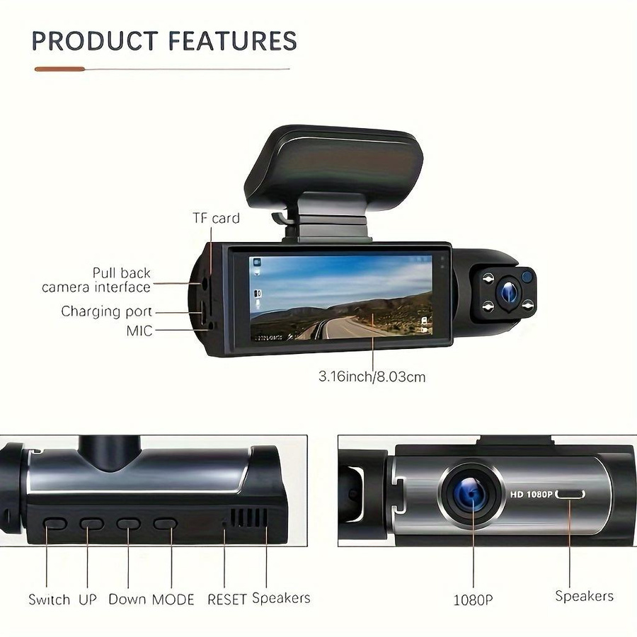 LIAESMART Dual Dashcam 1080P Full HD mit 3,16 Zoll LCD-Display, 170 Grad Weitwinkel, Nachtsicht, 24 Stunden Parküberwachung und G-Sensor, Schwarz, inklusive 32GB SD-Karte - Bild 8