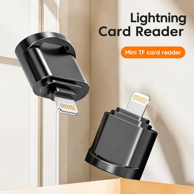 Lightning-zu-TF-Kartenleser für iPhone und PC, Hochgeschwindigkeits-Speicherlesegerät mit OTG-Unterstützung, Schwarz - Bild 1