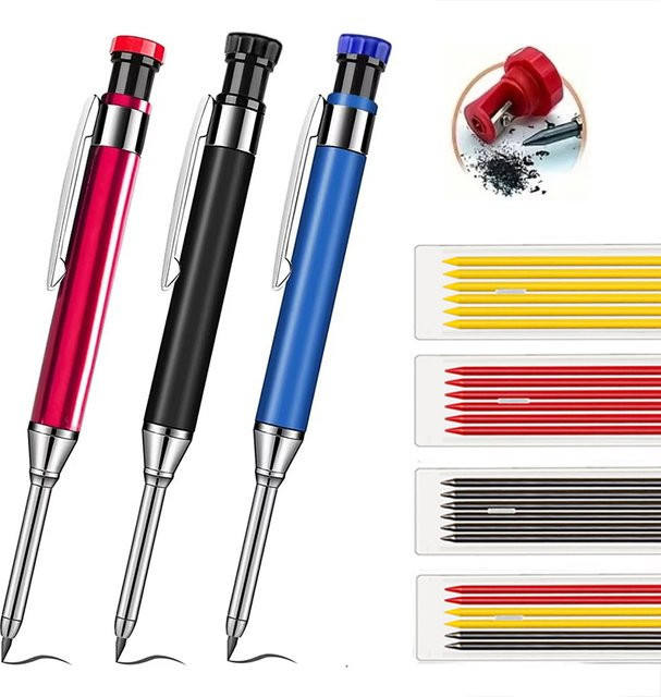 MROOFUL Zimmermannsbleistift Set in Rot mit 2,8 mm Graphitminen und integriertem Spitzer - Bild 1