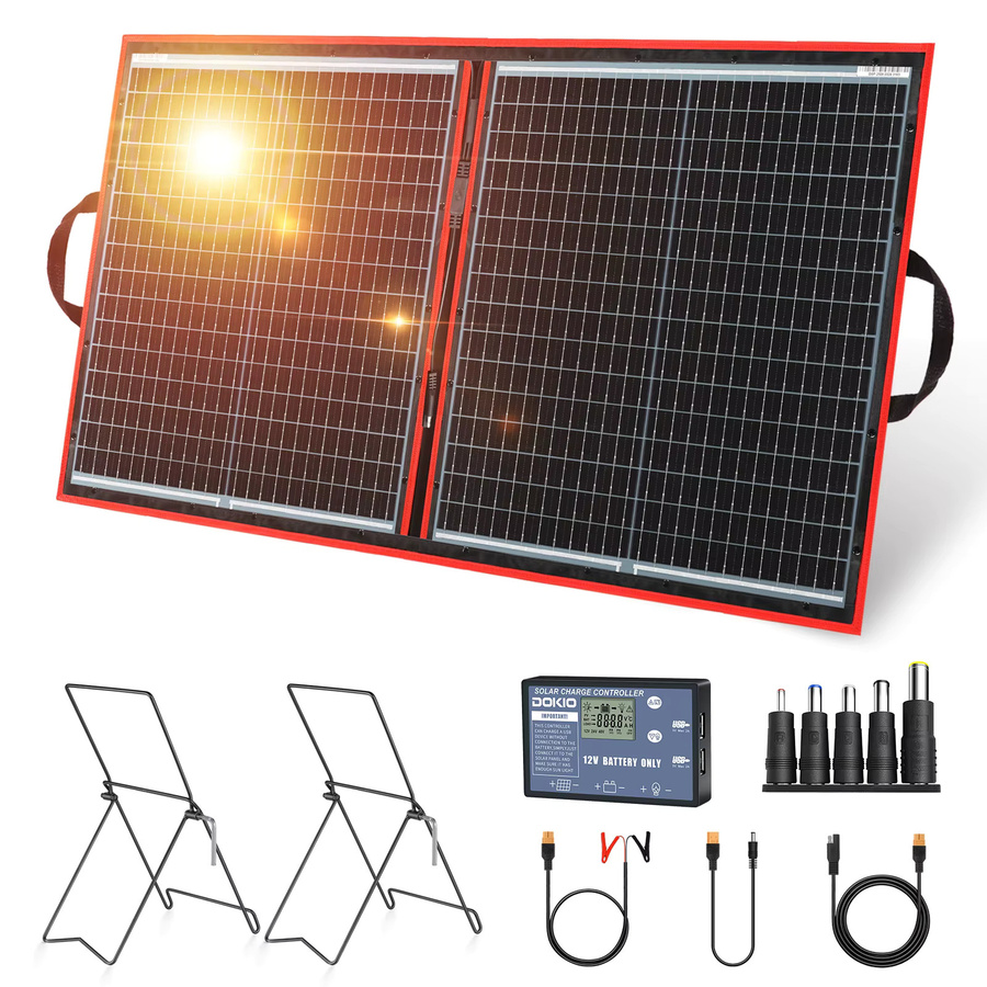 Dokio Tragbares faltbares Solarpanel mit 12V Controller und Halterung in Schwarz - Bild 2