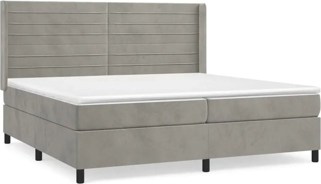 vidaXL Boxspringbett mit Matratze in Hellgrau aus Samt, Hybrid-Modell mit Taschenfederkern, B/T: 200 x 200 cm - Bild 1