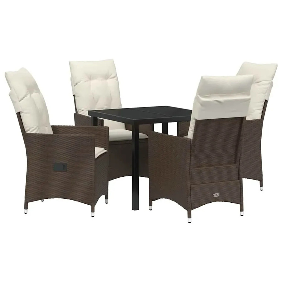 vidaXL Garten Essgruppe aus Poly-Rattan in Braun mit 5-teiligem Set und Kissen - Bild 2