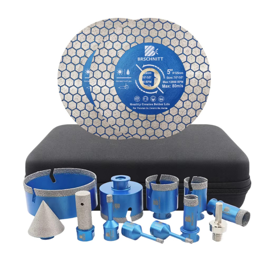 BRSCHNITT Diamantbohrer Set mit Fasenfräser und 125mm Trennscheiben für Fliesen, Granit, Marmor und Stein in Blau - Bild 7