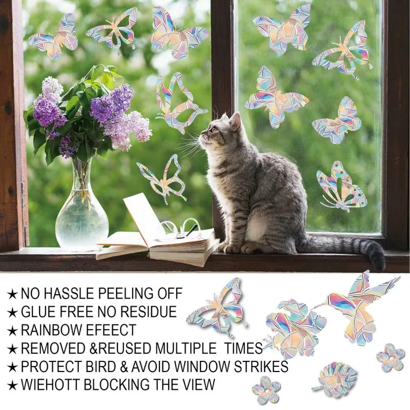 ZQNYCY Regenbogen Sonnenfänger Fensteraufkleber mit Katze und Schmetterling, selbstklebender Prisma Glas Wandaufkleber aus PVC in Multicolour zur Dekoration von Kinderzimmer und Schlafzimmer - Bild 3