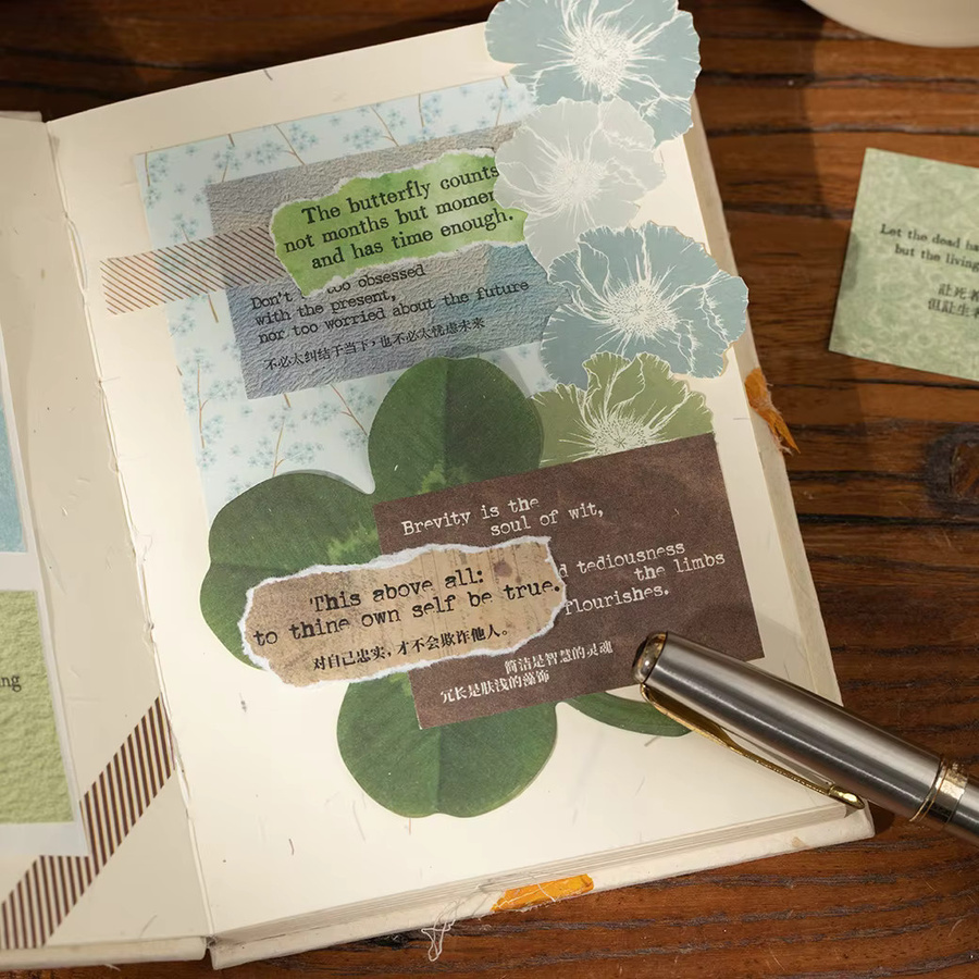 50 Blatt Vintage Scrapbook-Papier mit englischer Poesie für Journaling und DIY-Bastelprojekte, Mehrfarbig - Bild 3