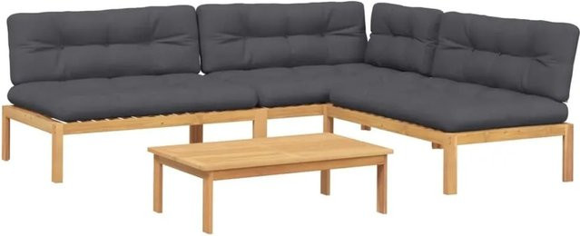 vidaXL 4-teilige Garten-Sofagarnitur aus Akazienholz in L-Form mit anthrazitfarbenen Kissen - Bild 1