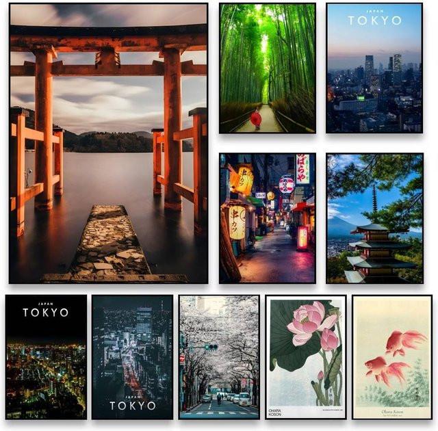 Vintage Japan Tokyo Stadtlandschaft Poster Aufkleber mit Kawaii Kunst Wandmalerei für deine Wanddekoration - Bild 1