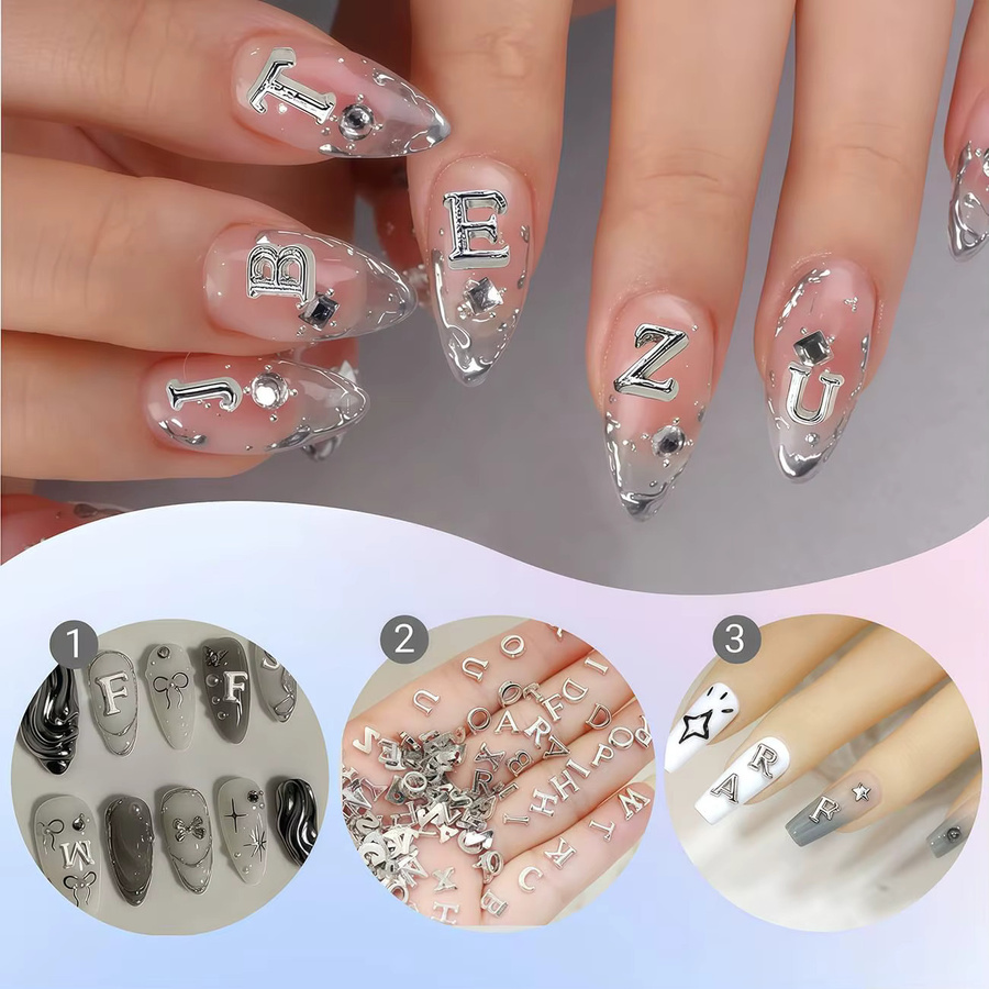 MAFANAILS Nagel Charms, 26 Stück, Silber, Englisch Buchstaben, Metall - Bild 2