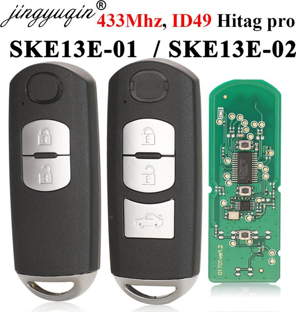 Jingyuqin Smart Key Auto Fernbedienung 433 MHz ID49 für Mazda 2 3 6 CX-5 Atenza Axela 2014+ Schwarz SKE13E-01 SKE13E-02 - Bild 1