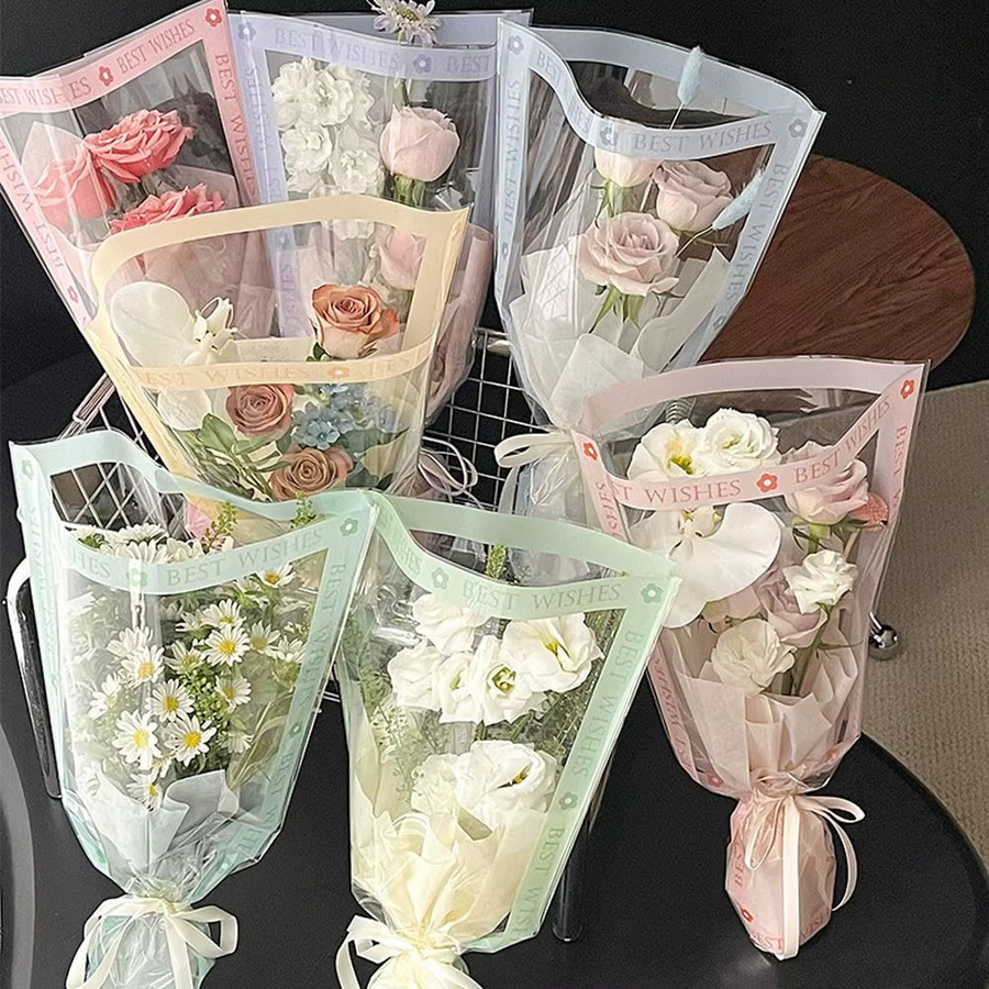 50 Stück Transparente Blumenverpackungsbeutel aus wasserdichtem OPP-Material mit Herzdesign für Rosen und Bouquets in Orange - Bild 4