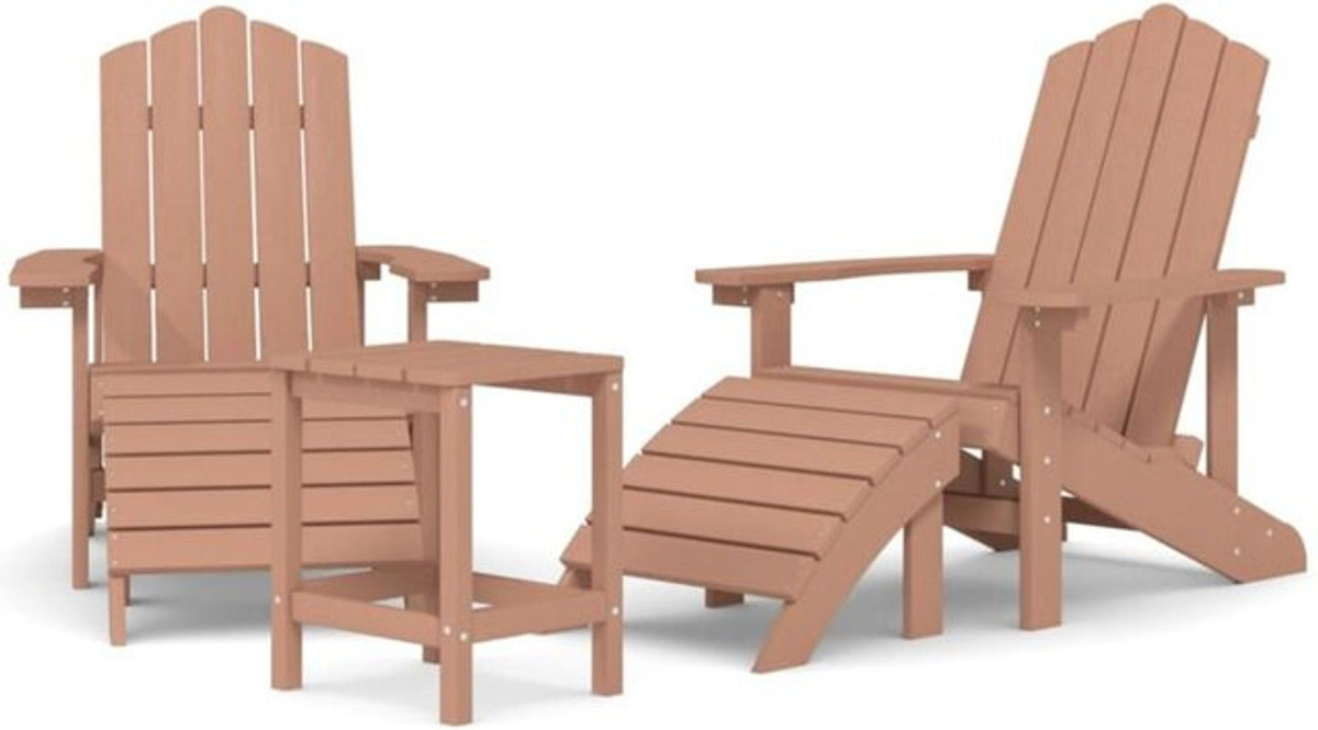 VIDAXL Adirondack Gartenstühle Set mit Hocker und Tisch aus HDPE in Braun - Bild 1
