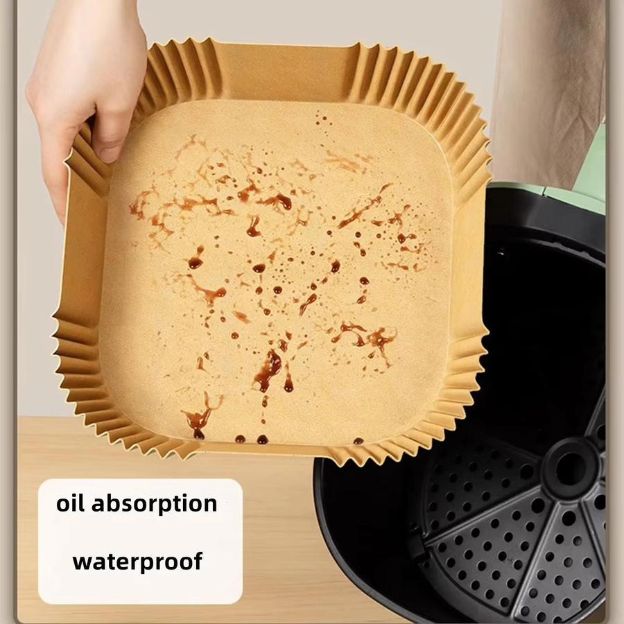 100 Stück quadratische Einweg-Luftfritteuse-Einlagen aus Ölpapier in Braun für frittierte Lebensmittel und Backen - Bild 5