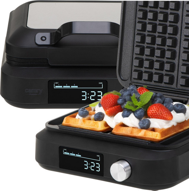 Waffelmaschine für belgische Waffeln mit 2200 W Leistung, LED-Anzeige, Box-Sensor und Antihaftbeschichtung, Schwarz - Bild 1