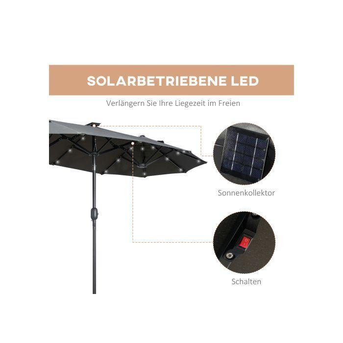 MUVOE Garten Sonnenschirm Oval mit Solare LED in Grau, neigbar und windfest, B: 295 cm, T: 219 cm - Bild 3