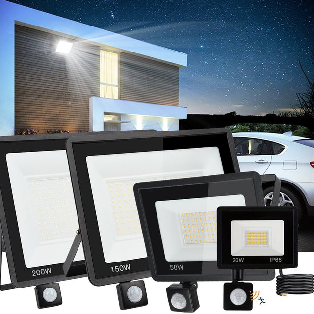 Arbrac LED Flutlicht mit PIR Bewegungssensor, 200W, IP65 Wasserdicht, Kaltweiß, Weiß - Bild 1