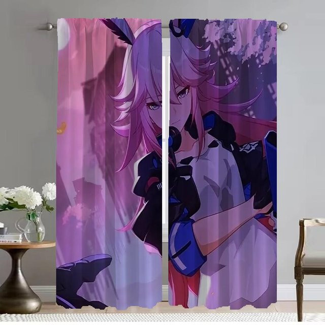 Honkai Star Rail Tüllgardinen für dein Wohnzimmer und Schlafzimmer, 2er-Set, Farbe: Lila, Breite: 50 cm, Höhe: 70 cm - Bild 1