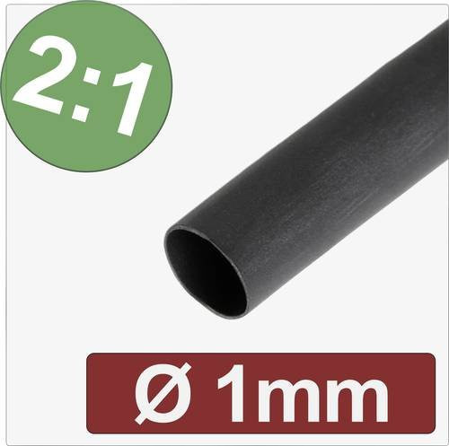 Quadrios Schrumpfschlauch ohne Kleber Schwarz Durchmesser: 1 mm, Schrumpfrate 2:1, Meterware - Bild 1